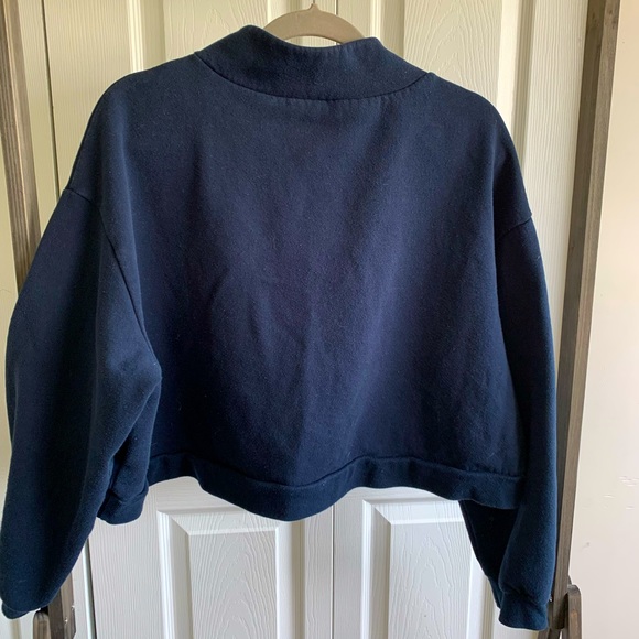 Cropped navy blue “Brooklyn N.Y.C.” 1/4 zip sweater with and American flag - Picture 3 of 7